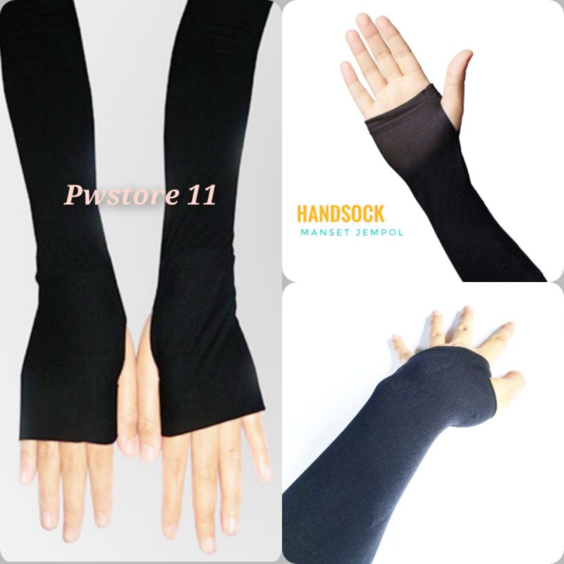 1 Lusin [12 Pasang] Manset Lengan Handsock Jempol Hitam Polos Harga Grosir [HANDSOCK HITAM]