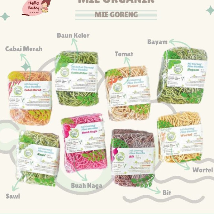 VnM005BP | Lingkar Organik Mie Sayur / Mie Goreng Sayur Organik Bumbu Bayam, Sawi, Wortel, Buah Naga, Tomat / Mie Sehat Murah Rendah Gluten / Bahan Mpasi Organik Sehat