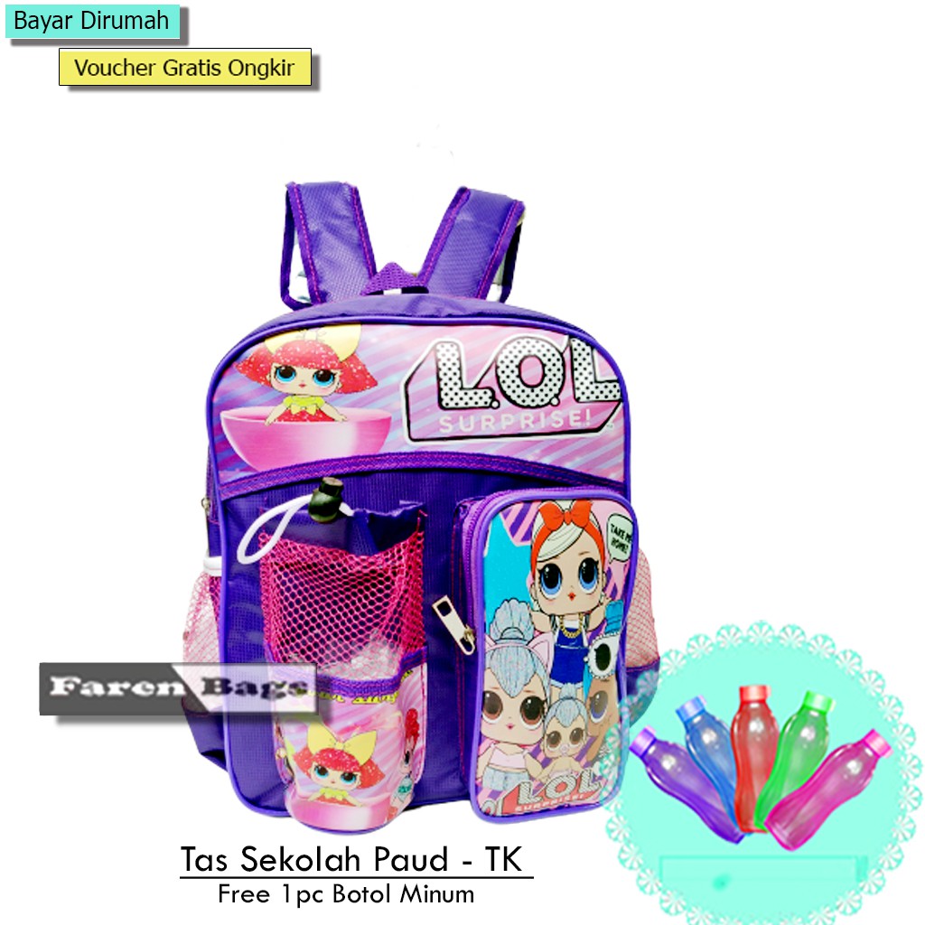 {paket} Tas Sekolah Anak Play Group-TK Free Botol Minum &amp; Set Alat tulis Tas Anak TK Tas Anak Peremp