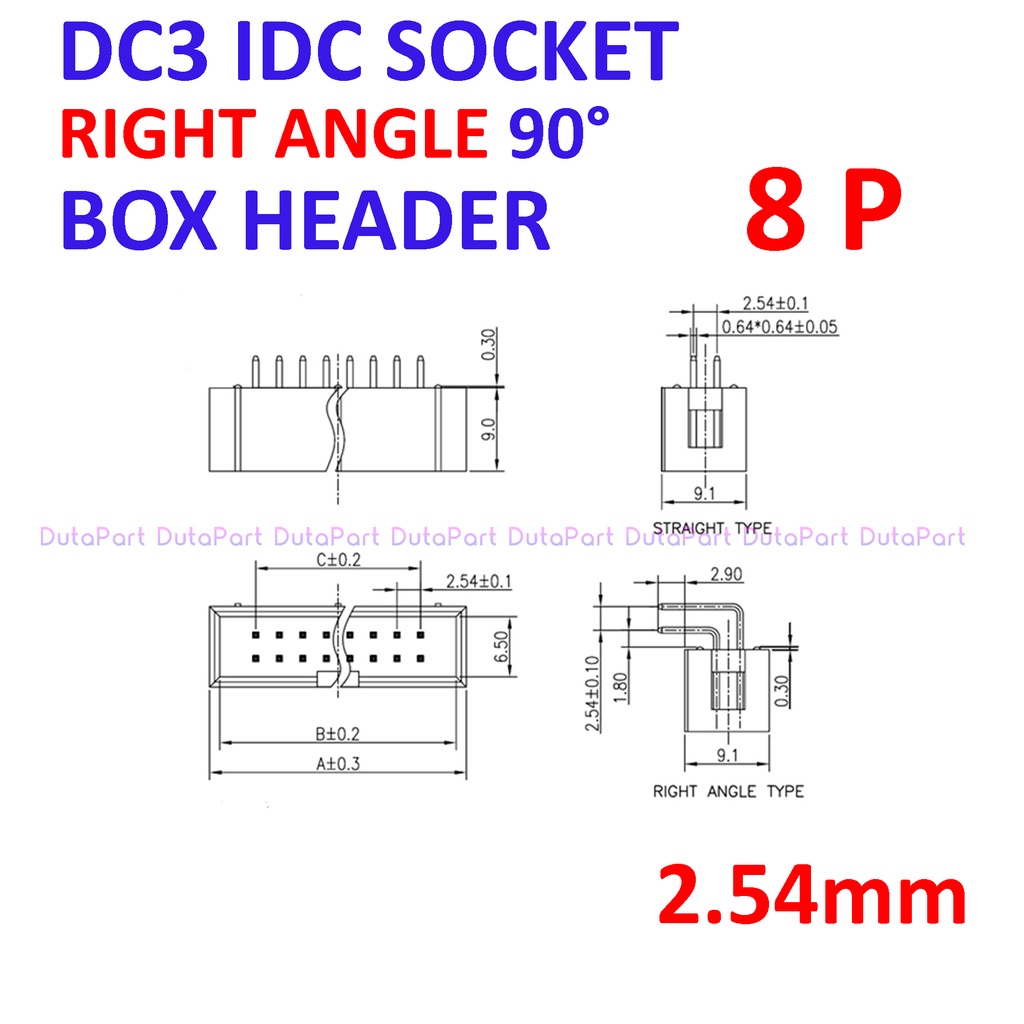 DC3-8P Socket IDC Male Right Angle Siku 8P 8 Pin 2x4 2.54mm Box Header