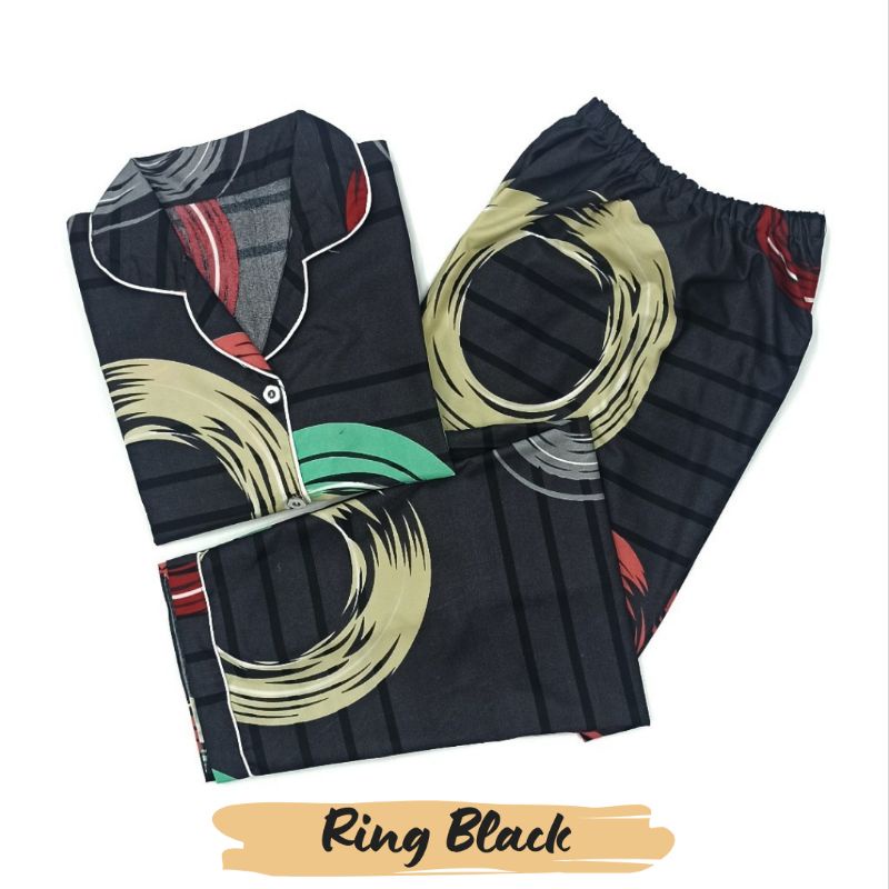 Baju Tidur Wanita | Piyama Wanita Kekinian | Oneset Setelan Wanita Bahan Katun Polymicro Bebas Pilih Motif-Ring Black