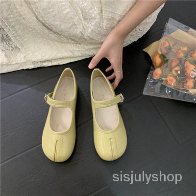 #Sisjuly# Wanita French Sole Lembut Pig Trotter Retro Peas Shoes