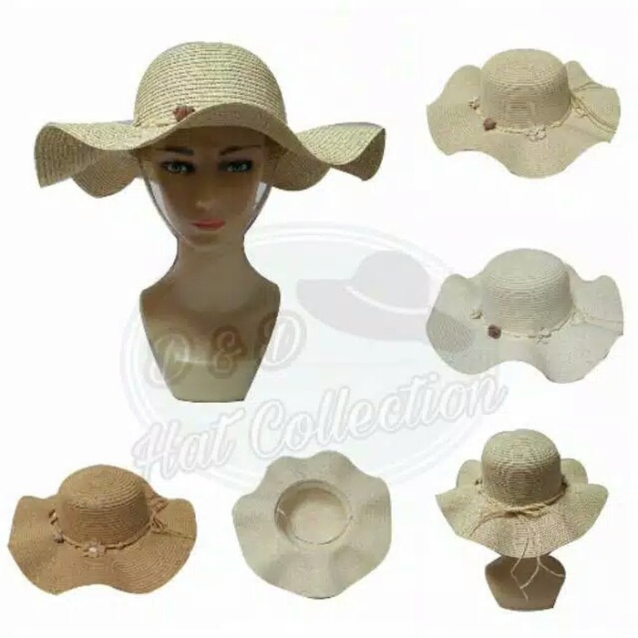 Topi Pantai Gelombang Import Tali Bunga Kecil Topi Fashion Wanita