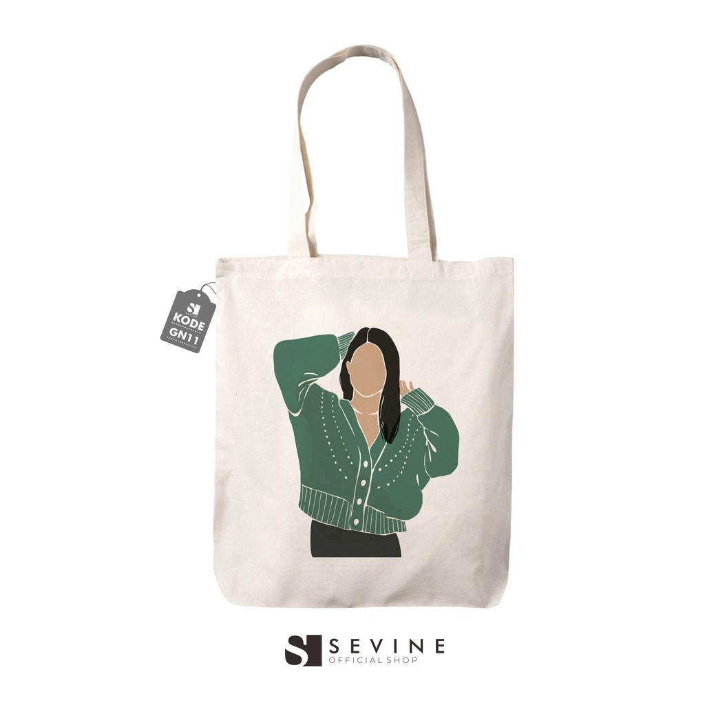 Sevine Tote Bag Resleting Tas Totebag Aesthetic Laptop Wanita Nordic Girly Vintage - GN