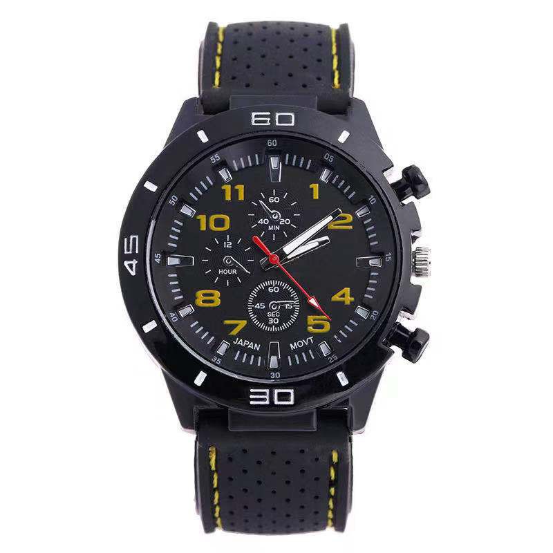 Jam Tangan Pria Sport Chrono Korea Fashion Quartz Men Silikon Analog Watch / Jam Tangan Pria Sport-32-2 Kuning