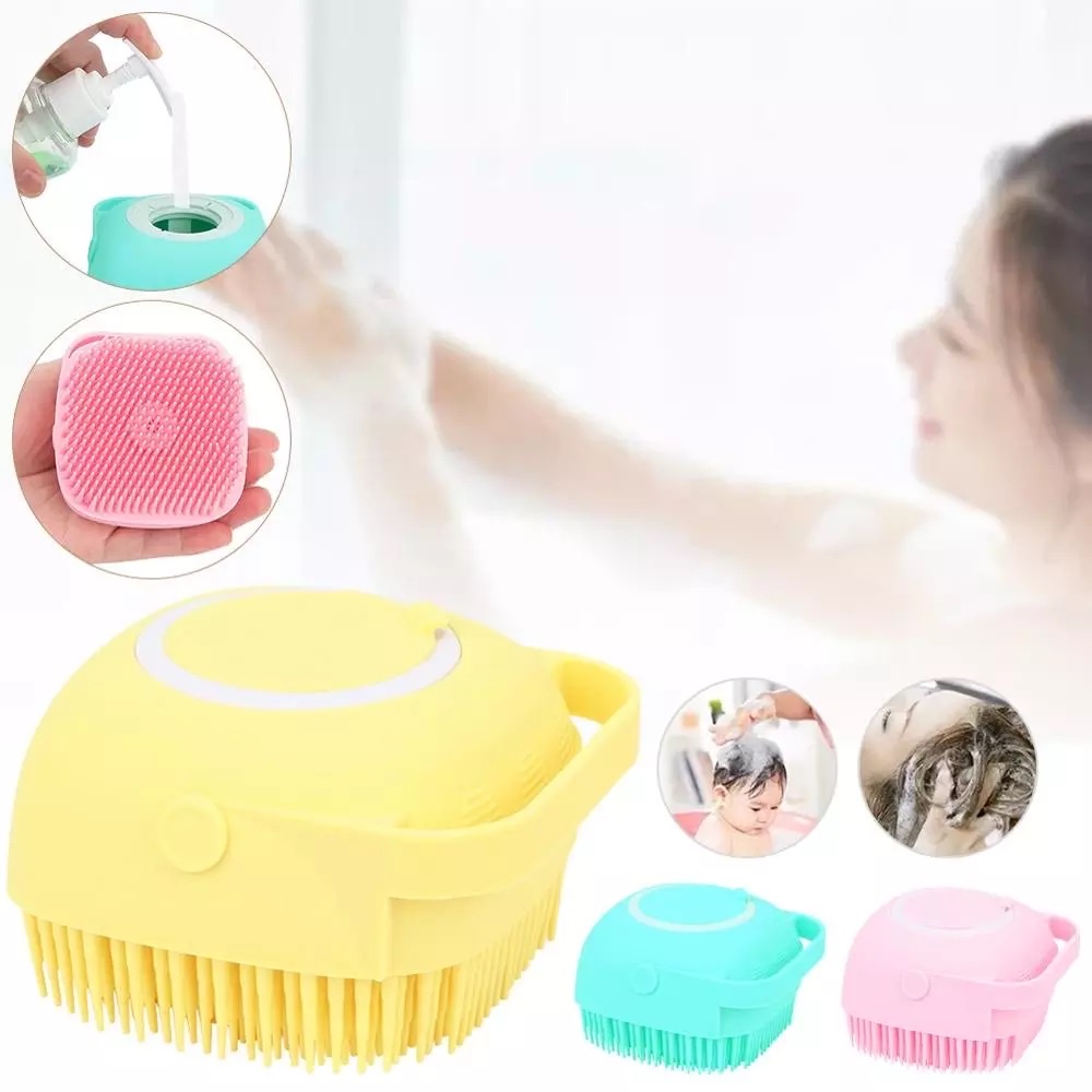 Dispenser Sikat Mandi /Badan Silicone Shower Brush Spons Dispenser Sabun Cair Shampo Silikon Bahan Lembut