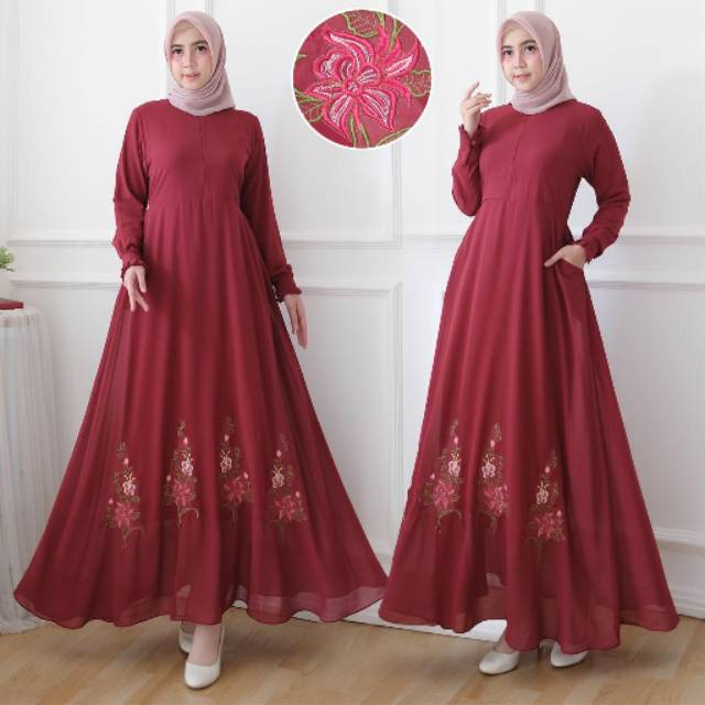 Gamis syari ceruty bordir bunga rose