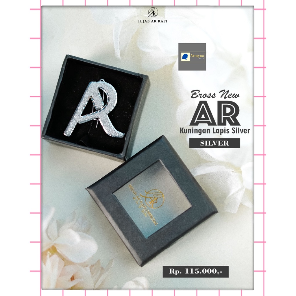 Bross Baju ARRAFI AR New Dada Hijab Kuningan Lapis Silver Mewah Huruf Kekinian Original
