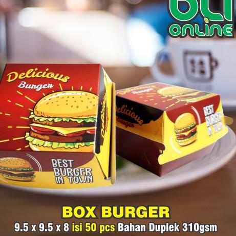 

☚ Kotak Burger 9.5x9.5x8 isi 50 pcs / Dus Burger / Box Burger / Kemasan Burger /Packaging Burger ❁