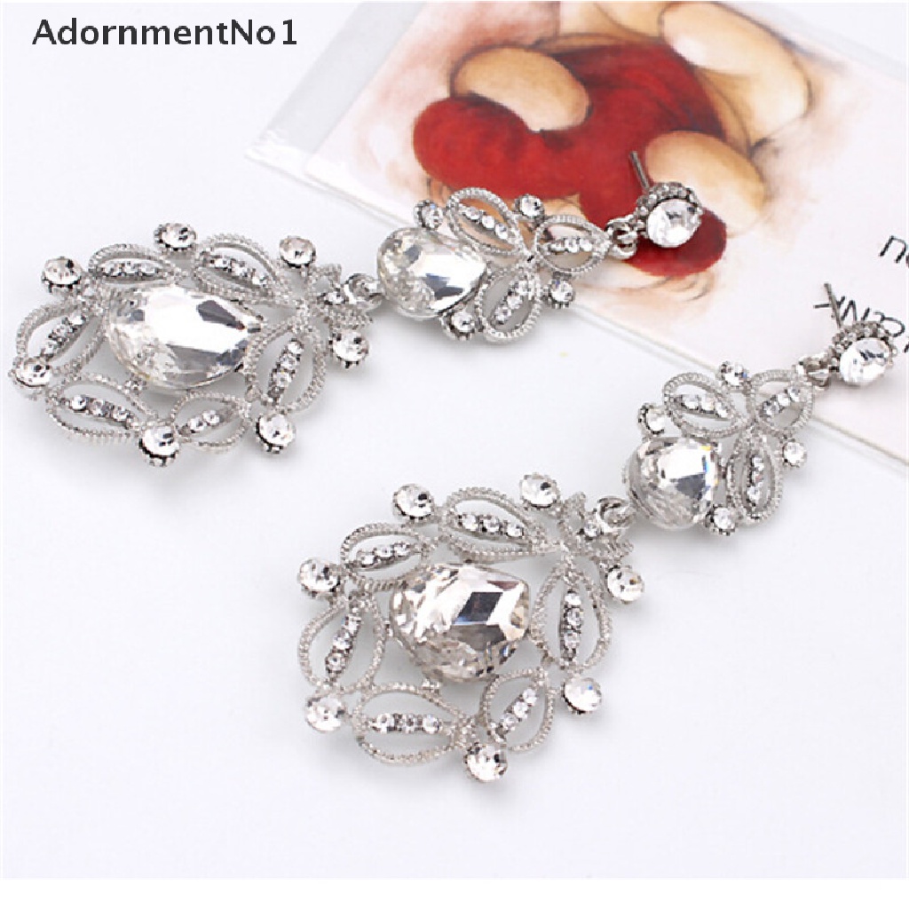 (AdornmentNo1) Anting Tusuk Gantung Panjang Desain Bunga Hollow Hias Kristal Untuk Wanita