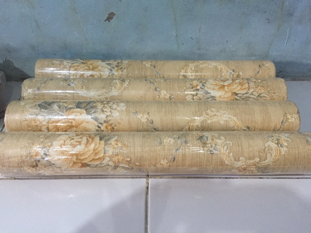 Wallpaper Dinding Klasik Bunga Shabby Mewah Gold Pink Merah Cream Ornament