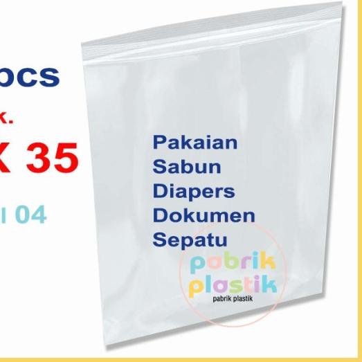 

PLASTIK ZIPLOCK 25 X 35 TEBAL 04 UNTUK KAOS,HEM CELANA JKT