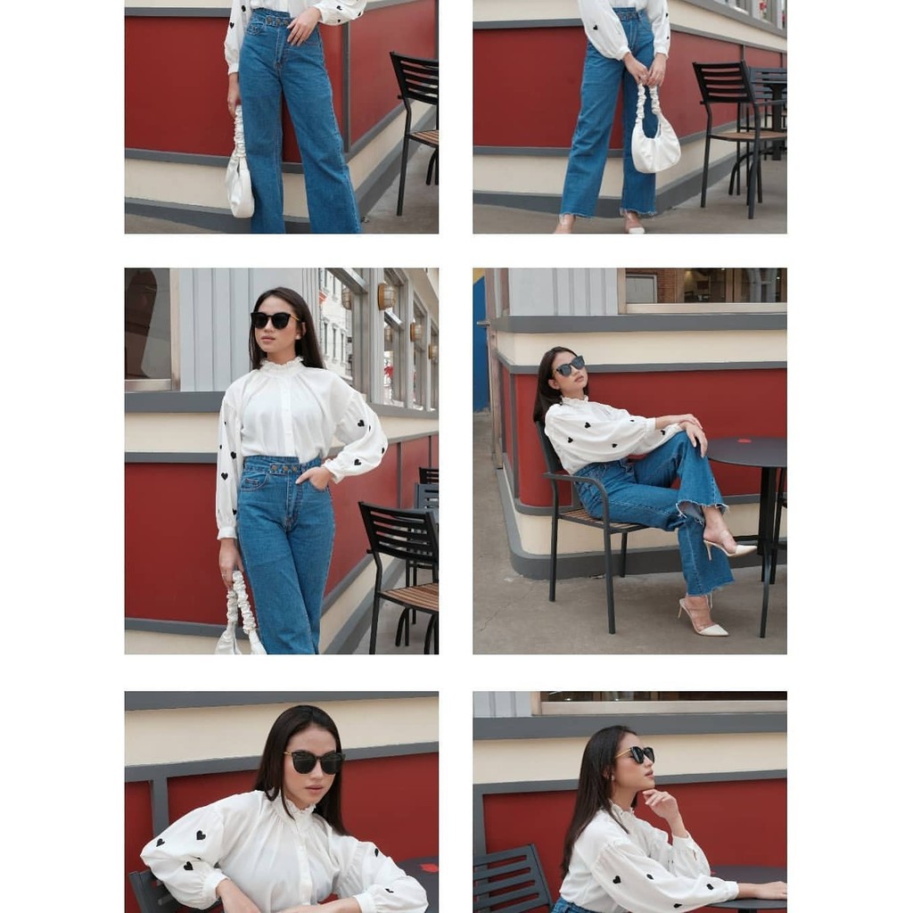 SWEETHEART SHIRT - Atasan Kemeja Wanita - Blouse Wanita Lengan Bordir - Fashion Remaja-7