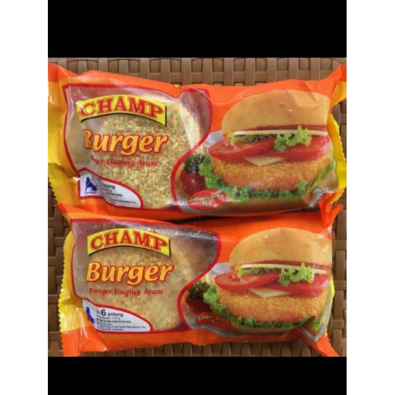 

Champ burger 315gr (isi 6pcs) CHAMP CHIKEN BURGER AYAM FROZEN FOOD