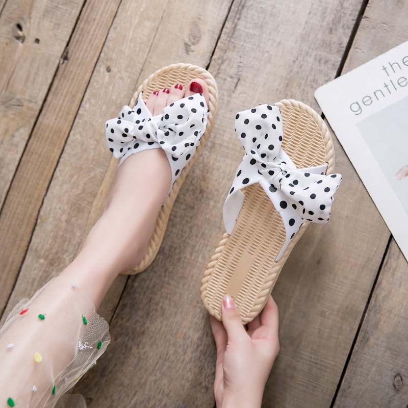 [MONA] Sandal Flat Slip On Jepit Rotan Karet Anti Licin Pita Polkadot Wanita Import Terbaru - 261