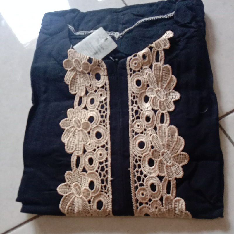 DASTER ARAB TUNIK LULU JUMBO LD 125 standar ld 110 renda full muter-Hitam