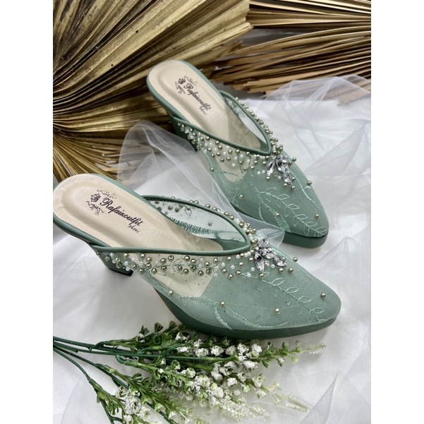 RafAiZoutfit sepatu wanita sepatu pesta wedding yohana sage green hells 9cm tahu