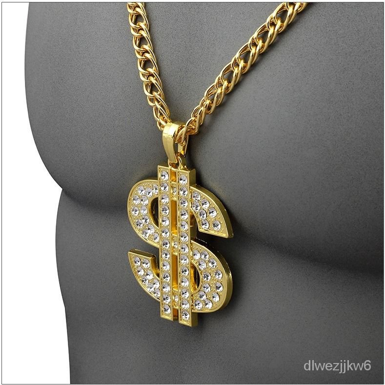 HIPHOPStreet Dance Hip-Hop HitamAABerlian Imitasi Klasik Dolar Emas Liontin Kalung Pria dan Wanita P