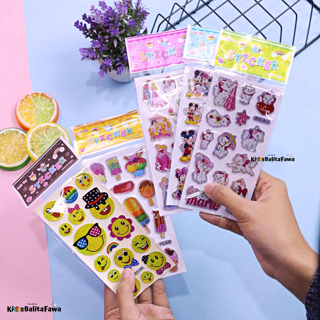 (ISI 1-3 PCS ) Stiker Timbul Mainan Karakter Kartun 3D Lucu Buat Hadiah Sticker Anak-Anak Import Foam Glitter