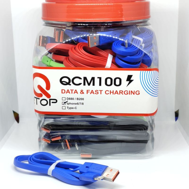 Kabel Data Qtop Ligtning Fast Charging 1Toples isi 50Pcs