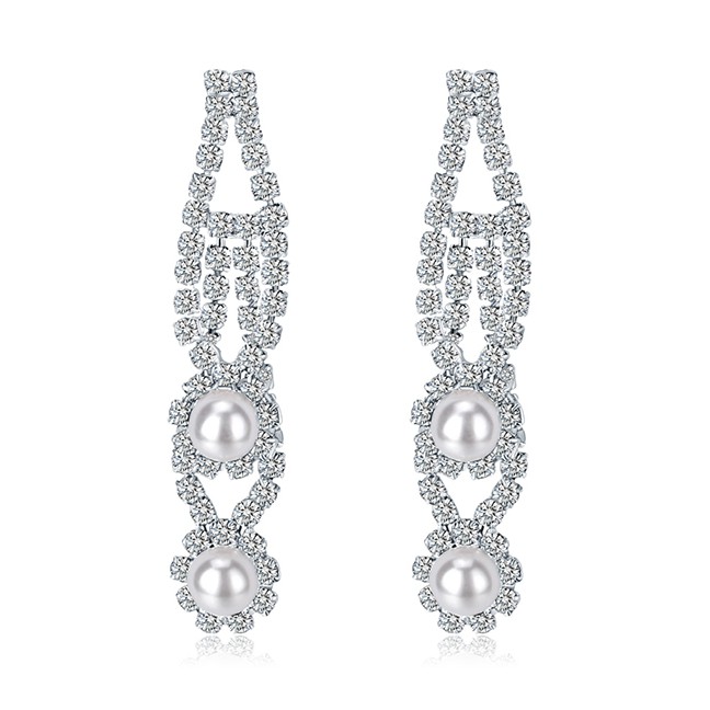 LRC Anting Tusuk White K Alloy Studded Geometric Earrings F72426