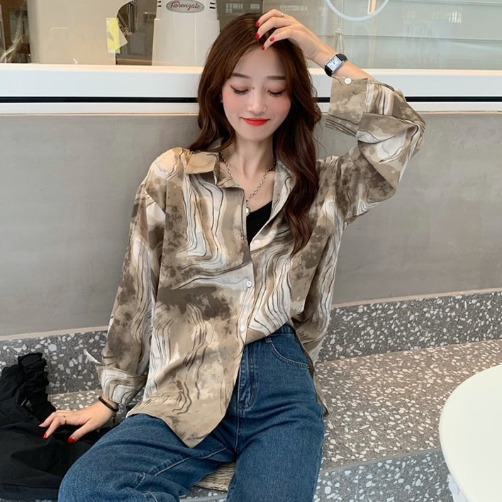 MOOGU ♡ Kemeja vintage lengan panjang atasan wanita