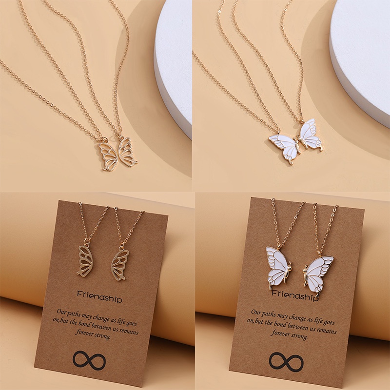 2pcs Kalung Rantai Choker Liontin Kupu-Kupu Untuk Hadiah Saudara Perempuan