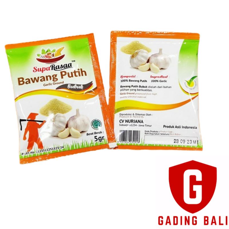 

Bumbu bawang putih bubuk sachet suparasa 1 pack kemasan 5gr