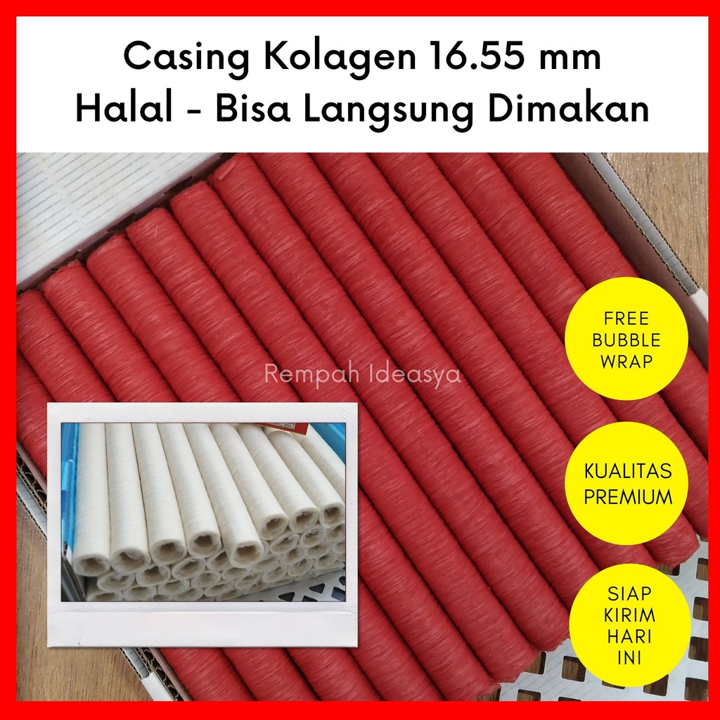 

SIAP KIRIM Casing Selongsong Sosis 16.55 mm Kolagen bisa langsung dimakan Merah Clear Halal ideasya