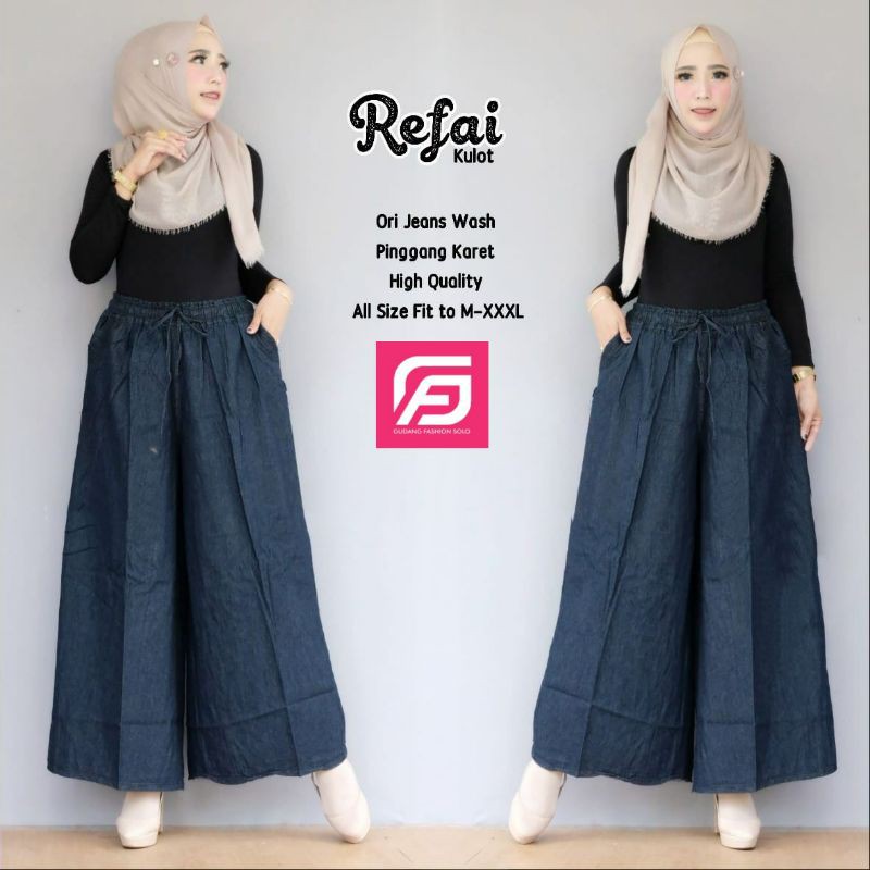 celana kulot wanita - celana kulot jeans - kulot wanita jumbo - celana kulot REFAI terbaru