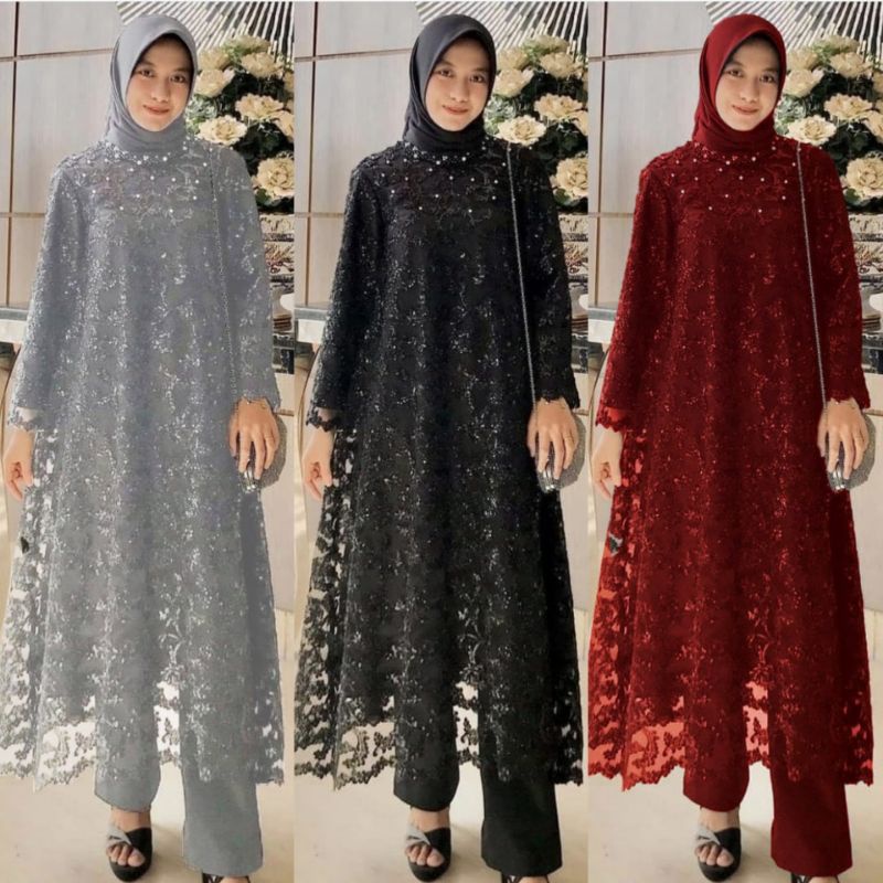 MAXI LACE GLITER +PEARL/ SET BAJU LEBARAN MUSLIM/ ASTERIA - 21/ BAJU LEBARAN SAYA