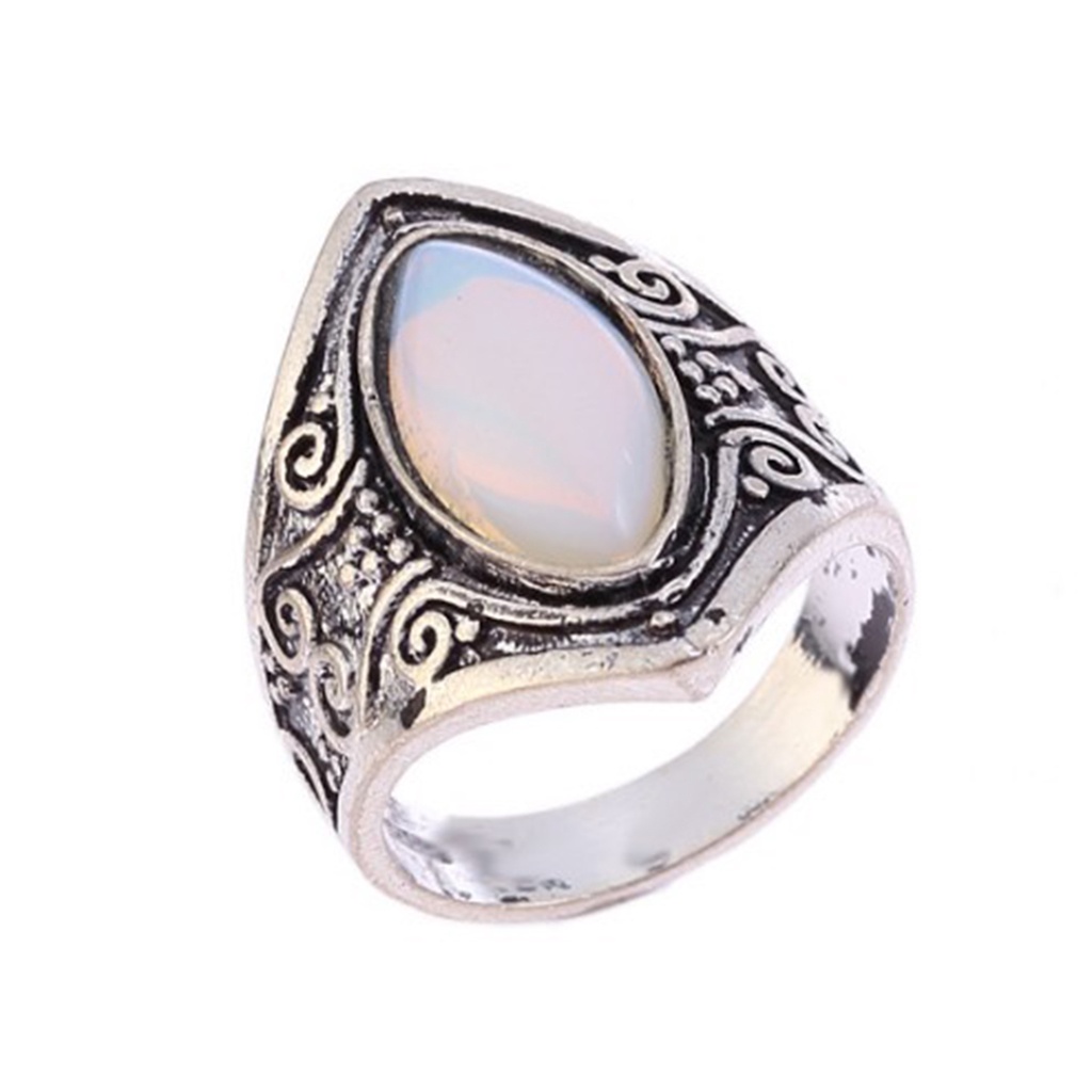 Hu Hu Hu Hu Hu Alat Bantu Pasang Kacamata♡ Cincin Batu Bulan Imitasi Bentuk Oval Besar Gaya Punk Retro Vintage