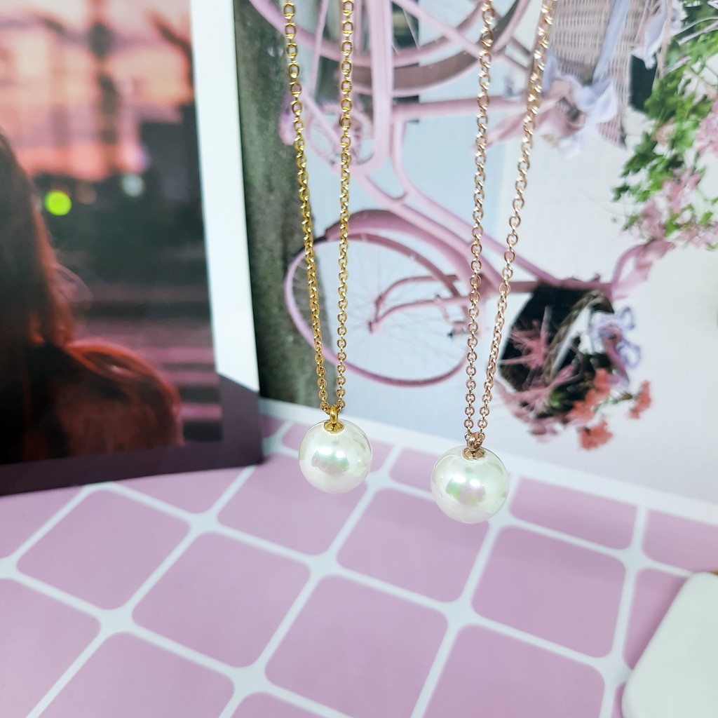 Kalung Fashion Korea Titanium Mutiara Putih Gold Rose Gold - BN430