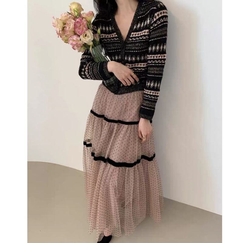 MDLV ~ 9611# Paola Tiered Long Skirt Rok Tutu Polkadot Import
