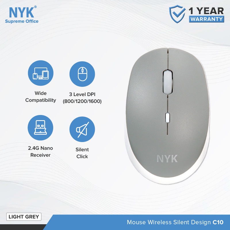 Mouse NYK Wirelles Light Grey 2.4Ghz C10