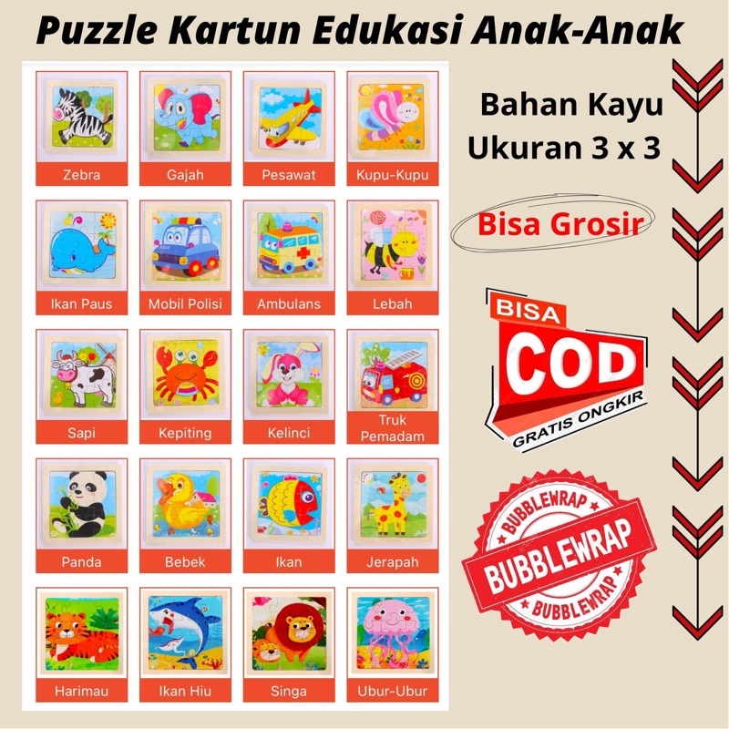 Mainan Puzzle Kartun Edukasi Anak-Anak Usia Dini Jigsaw 3X3