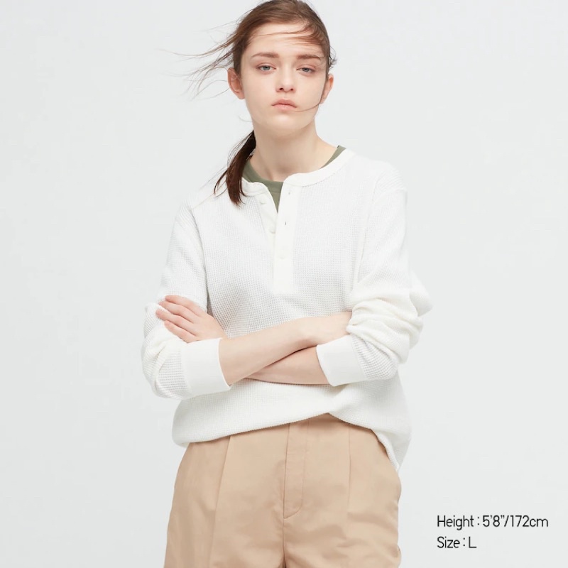 UNIQLO Waffle Henley Long Sleeve Shirt-8