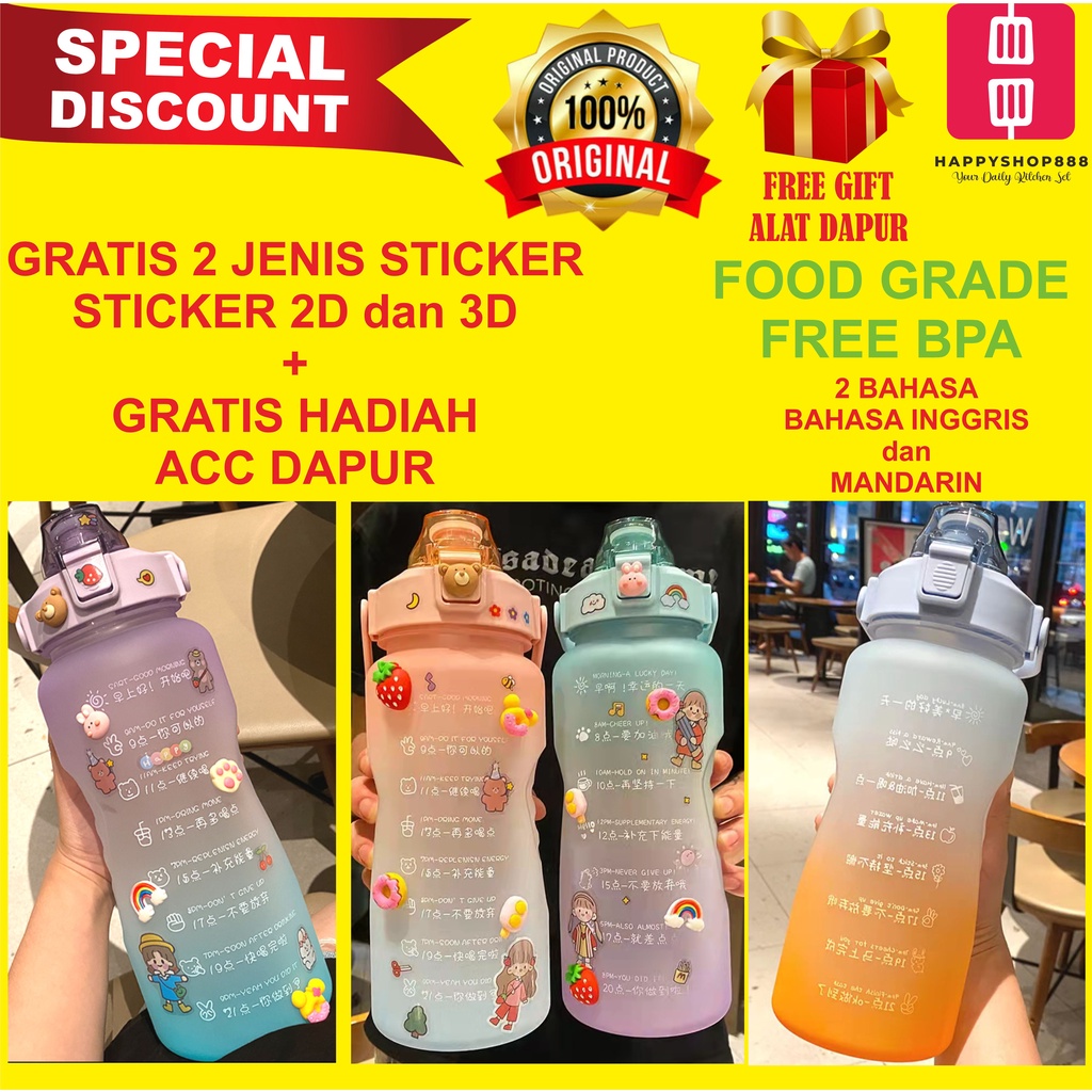 Jual Botol Minum Liter Motivasi Penanda Waktu Quitfit Bottle Gradiasi Gradasi Free Stiker