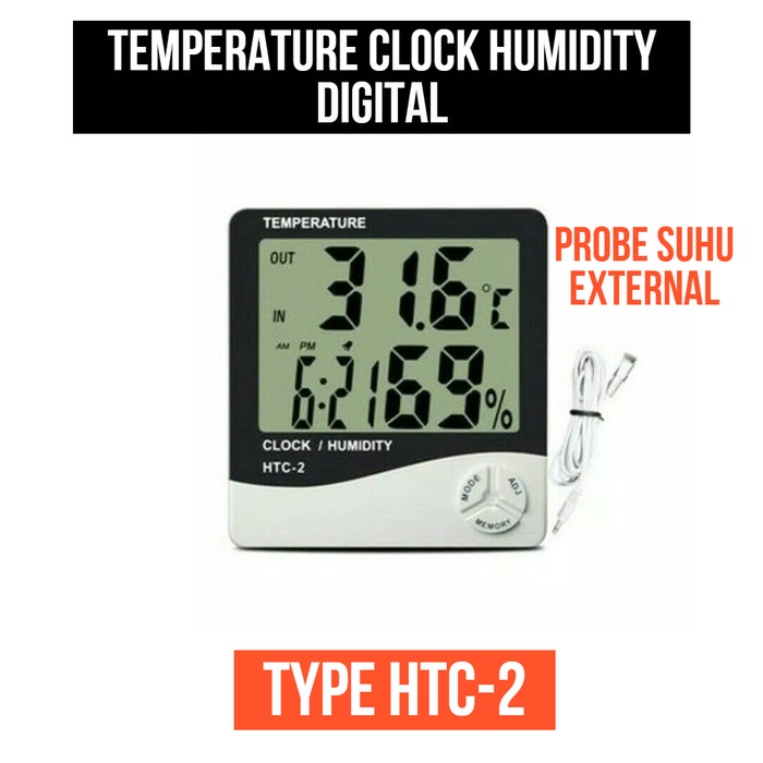 HTC-2 Digital Humidity Termometer Clock Hygrometer Jam Suhu Kelembaban