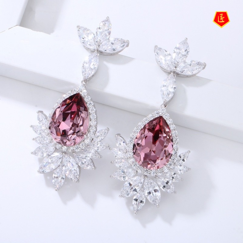 [Ready Stock]Women's Colorful Gem Inlaid Crystal Earrings