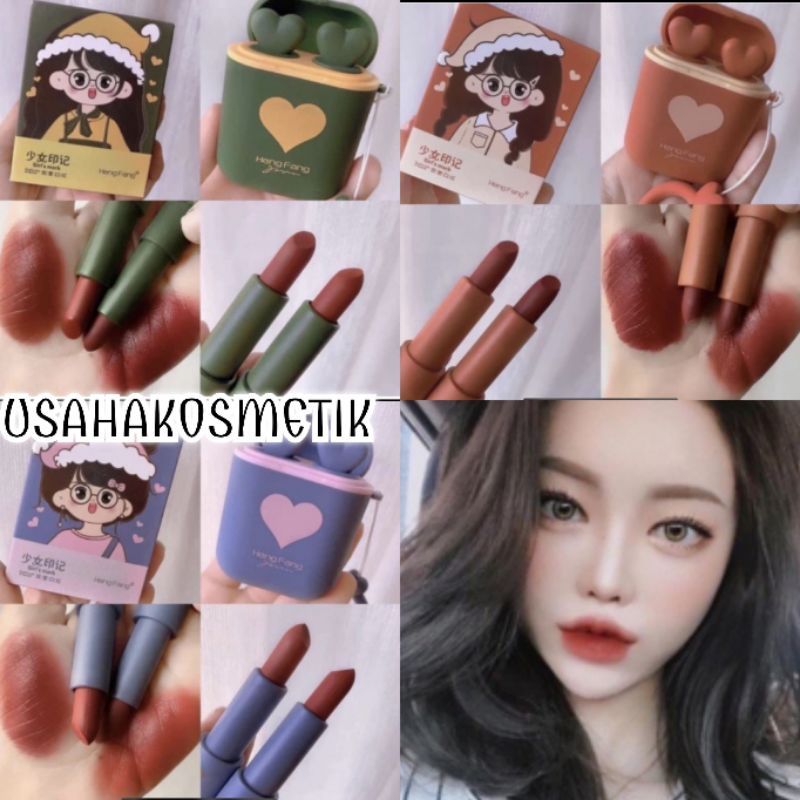 TERMURAH  LIPSTIK KOREA KEMASAN AIR PODS /Lipstick 2 in1 Hengfang cute Girl