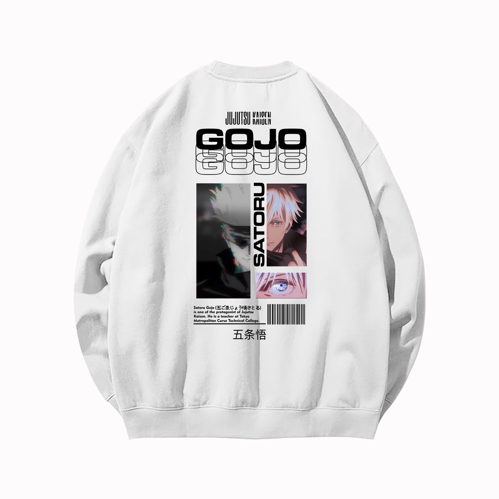 Crewneck Sweater Anime Satoru Gojo Jujutsu Kaisen Crewnek Sweter Kartun Jepang Pria Wanita Bahan Fle