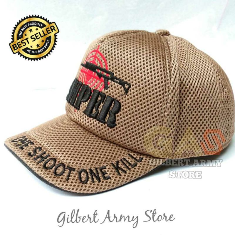 Topi Sniper Jaring Pria Keren Terbaru Tan Gurun Crem Tactical GILBERT ARMY STORE
