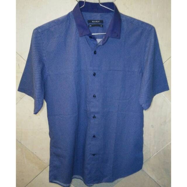 PL Preloved Baju Pakaian Atasan Kemeja Pria Laki - Laki Lengan Pendek Motif Manly Adem Nyaman Kekini
