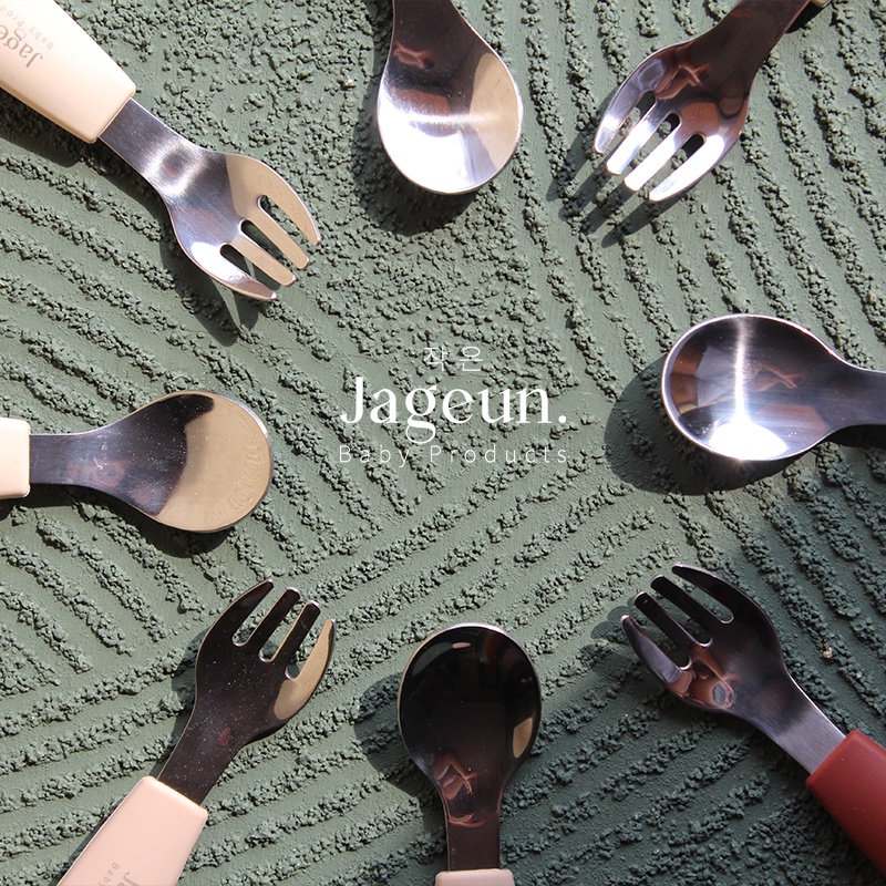 JAGEUN Premium Stainless Spoon Fork Silicone | Sendok Garpu Besi Anak Gagang Silikon Set