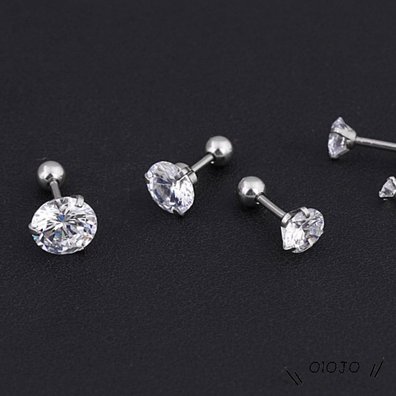 Two Penggunaan Tulang Rawan Tragus Anting Stainless Steel Mode Kristal Anting Zirkon Mini - ol