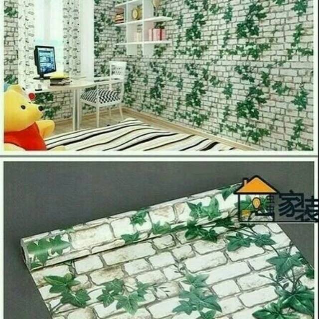 wallpaper dinding motif bata daun rambat