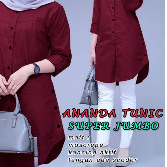 BOOM - TUNIK ANANDA JUMBO XL, XXL, 3XL/ TUNIK WANITA/ PAKAIAN WANITA / BAJU MUSLIM/ ATASAN MUSLIM