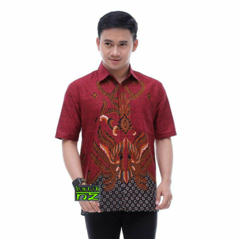 Baju Batik Pria Batik Pria Batik Lengan Pendek Batik Pria Lengan Pendek-Rowo merah