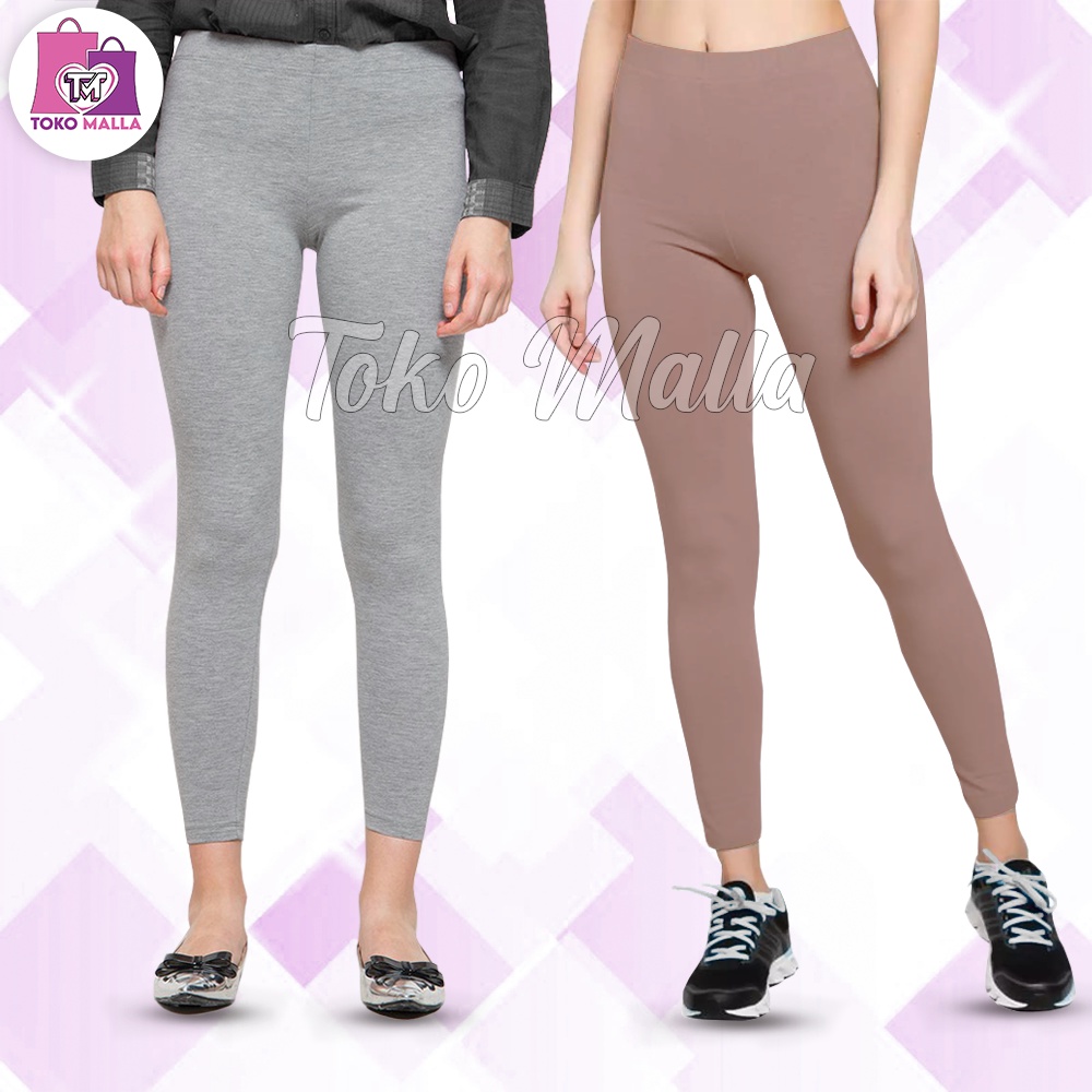 Legging Wanita Celana Dalaman Ketat Panjang 7/8 Kaos Polos Lejing Sport Stretch Perempuan Olahraga S